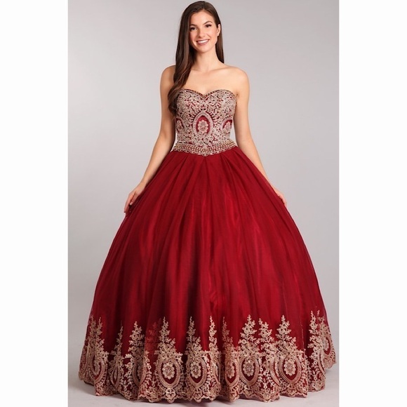 BURGUNDY Gold Lace Ballgown 1816 - Picture 1 of 6
